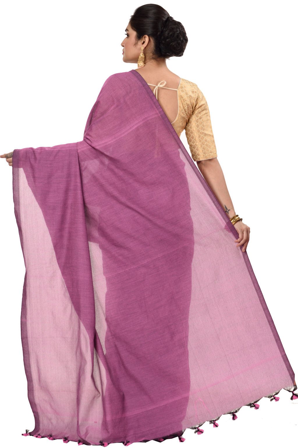 Purple Pure Cotton ThanKhadi Hand Loom Saree (465)